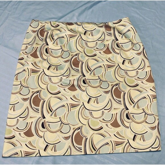 Talbots Skirt Cotton Stretch Geometric Print Pencil Y2K Light Yellow Sz 12 Flaw - Picture 2 of 12